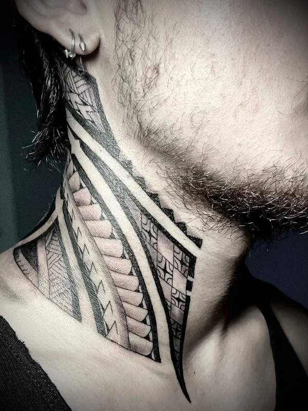 Benson Carlos Polynesian tribal neck tattoo blackwork Hawaii