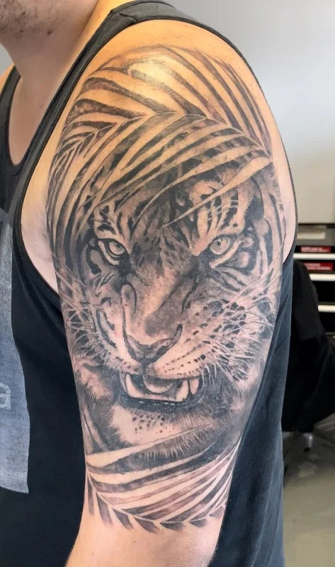 Benson Carlos black and gray tiger tattoo realism Hawaii